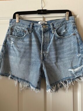 Agolde Washed Light Blue Distressed Denim Shorts 27
